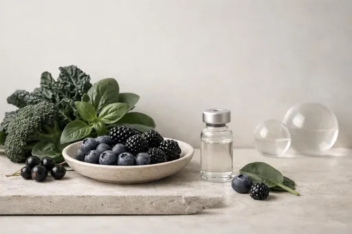 Conceptual antioxidant imagery representing glutathione IV drip ingredients