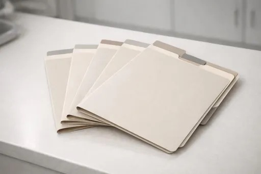 Chronological patient chart folders representing continuity of care across visits