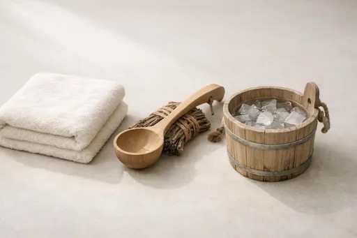 Contrast therapy benefits illustrated by a sauna and cold plunge setting side by side