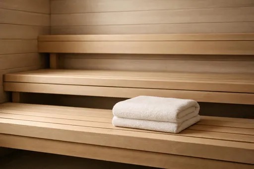 Wooden sauna interior elements representing infrared sauna wellness sessions