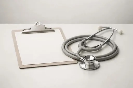 Clipboard and stethoscope representing physician oversight in a longevity medicine program