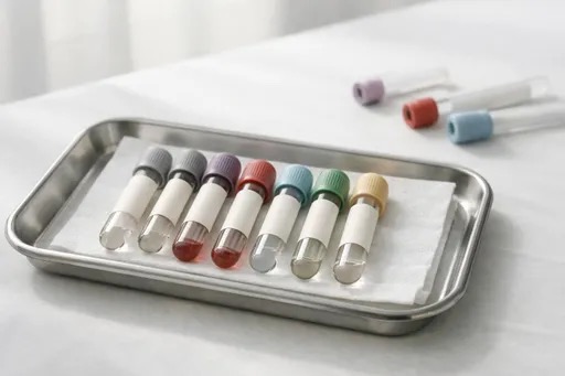 Lab vials representing nutrient and thyroid testing related to glp 1 hair loss causes