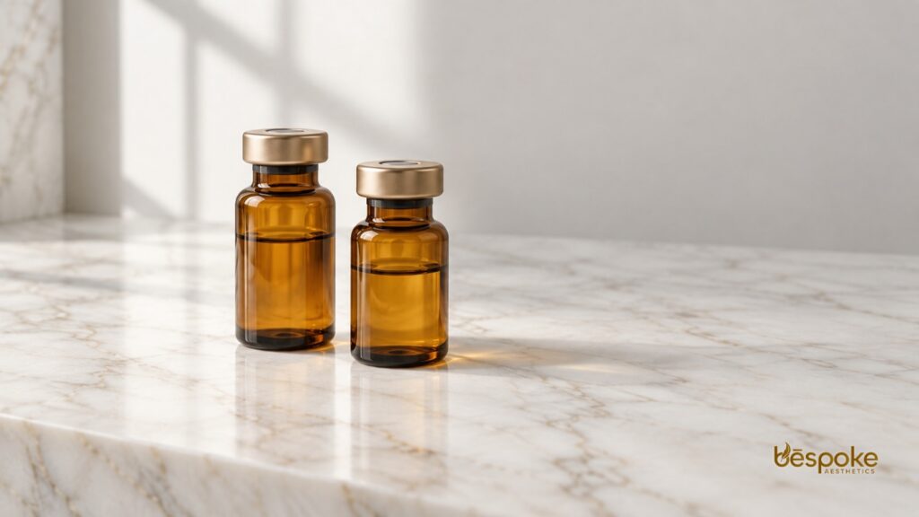 editorial still life representing glutathione injections and antioxidant compounds