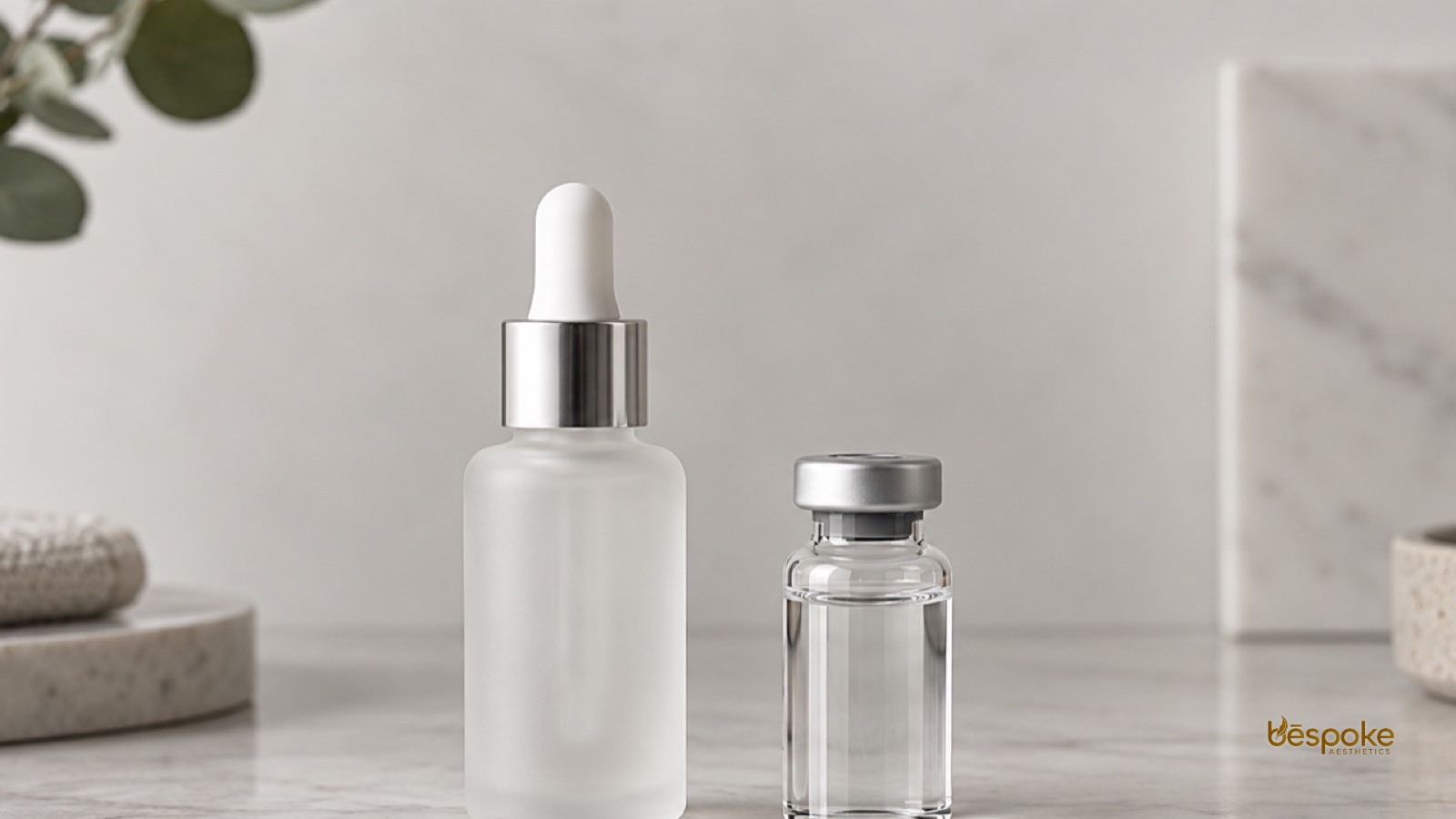 Dropper bottle and sealed vial representing topical and compounded injectable copper peptide forms